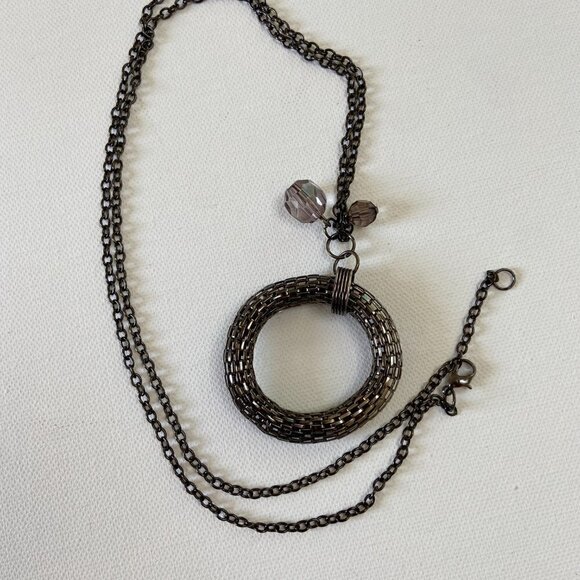 💙 2/$15 -- Unique steele gray long necklace with circle pendant - Picture 2 of 6